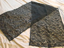 VTG 60s Black Lace Veil Scarf Mantilla Chantilly Oblong 16x62" VGC Wrap Shawl
