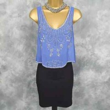 Limited Lipsy Dress Size 8 UK Black/Cornflower Embellished Overlay Bodycon Mini
