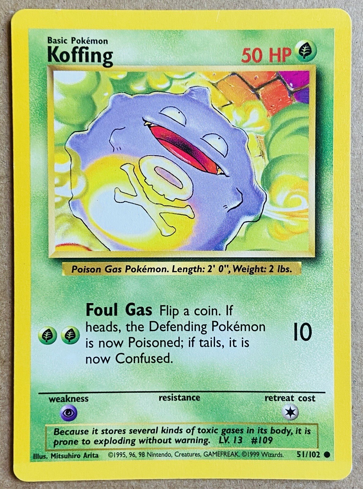 1999 WOTC POKÉMON TCG KOFFING UNLIMITED BASE SET COMMON 51/102 VG- MP