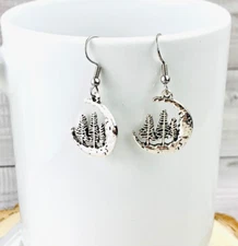 Crescent Moon And Tree Dangle Earrings/ Forrest Earrings/ Pine Tree/ Half Moon