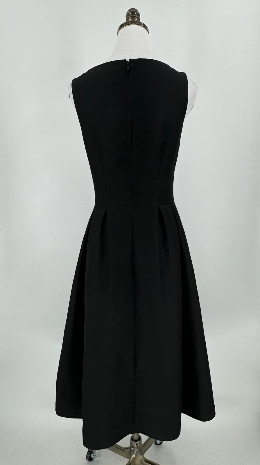 Abito donna Kate Spade nero scollo balletto plissettato senza maniche midi fit svasato taglia 6