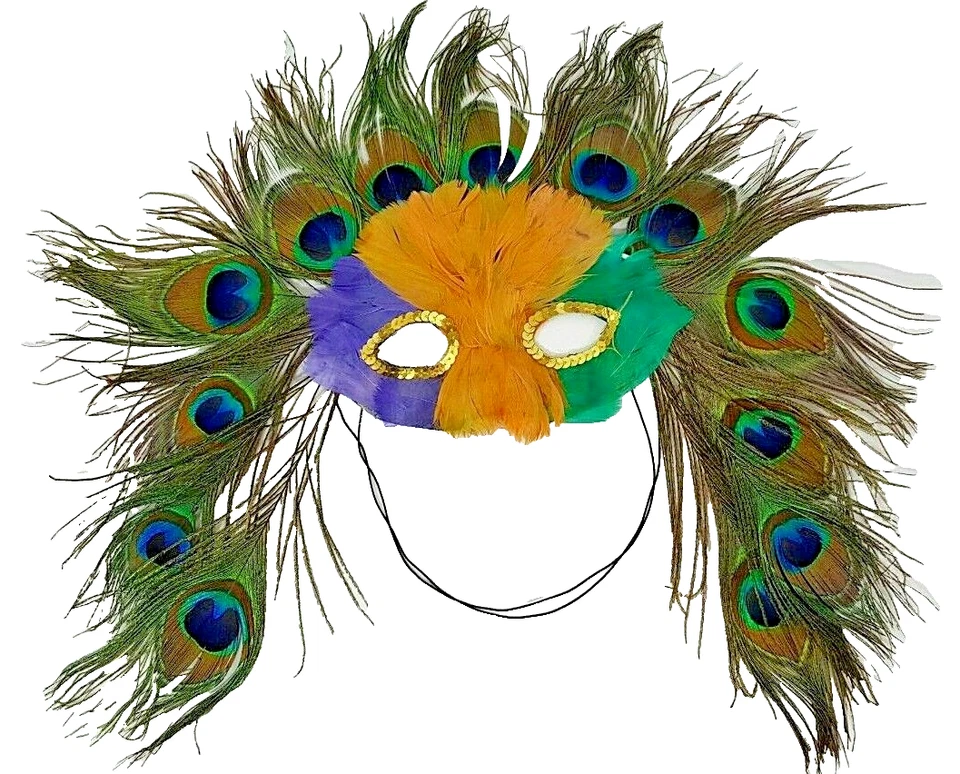 Juego de 2 máscaras de Mardi Gras de pavo real púrpura verde y dorado de Halloween Warrior Foto 2 de 4