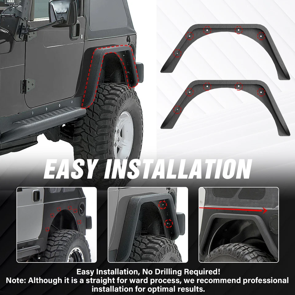 Flat Rear Fender Flares Mud Guard Kit For 97-2006 Jeep Wrangler TJ & 04-06 LJ - Image 4 of 4