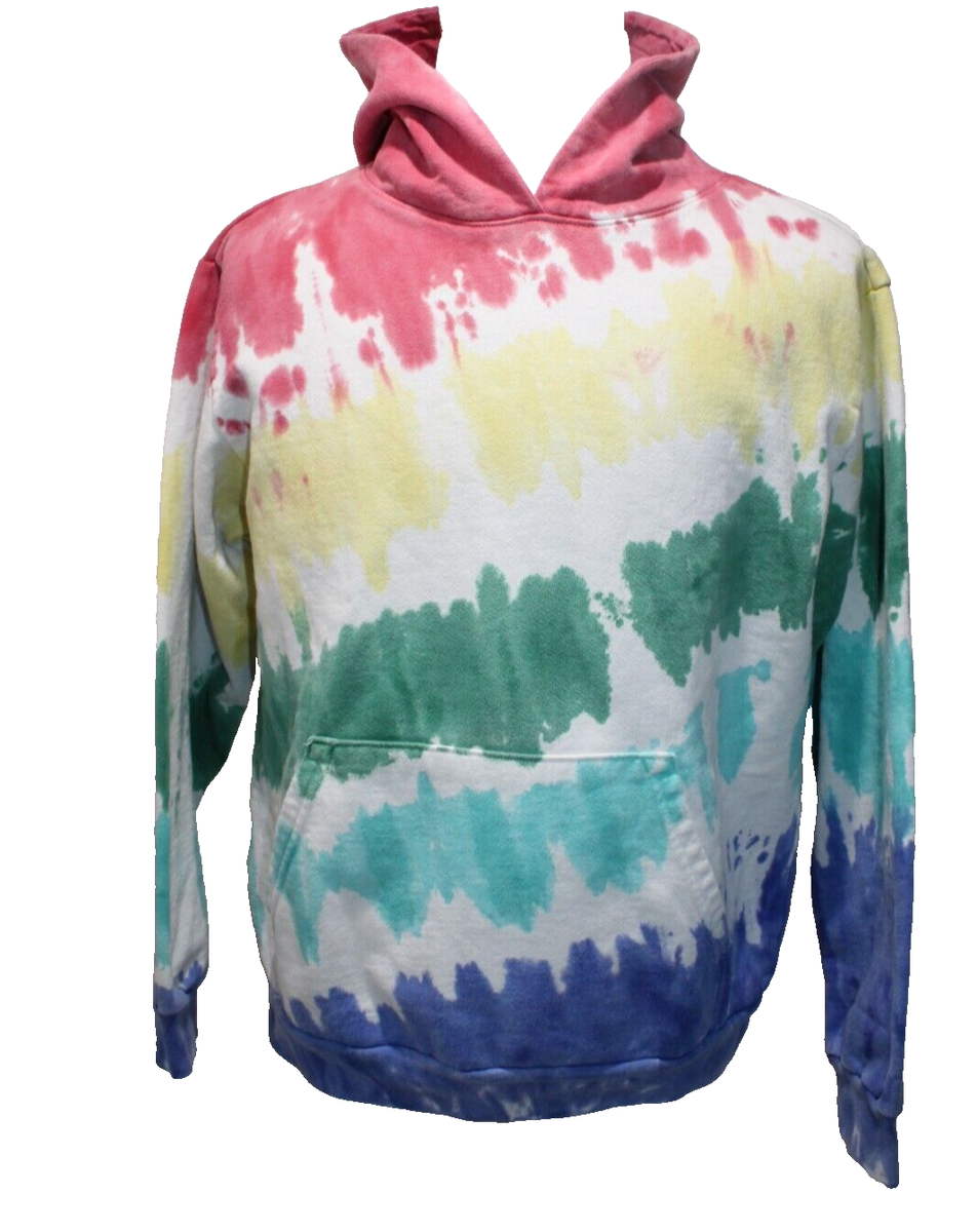 Talentless Mens Large Hoodie Rainbow White Tie Dye Printed Pullover  Sweatshirt
