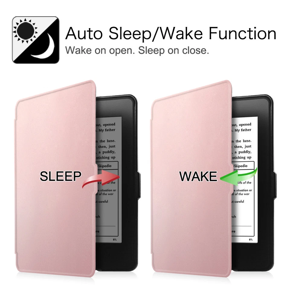 Estuche delgado de cuero PU blanco papel para Amazon Kindle 2012-2017 sueño/despertar automático Foto 3 de 4