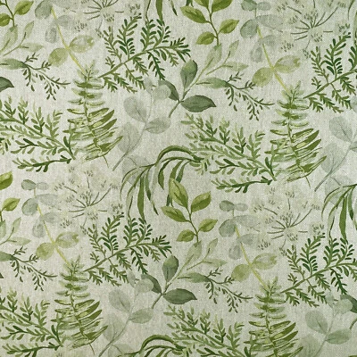 Leinenoptik Canvas Stoff - Grün & Grau Blumen Blatt Bastelstoff Stoff Meterware - Bild 1 von 4