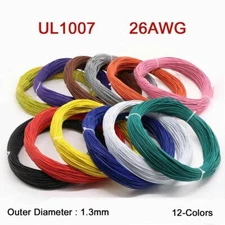 26AWG Flaxible Stranded Electronic Wire UL1007 PVC Cable O.D 1.3mm 12-Colors