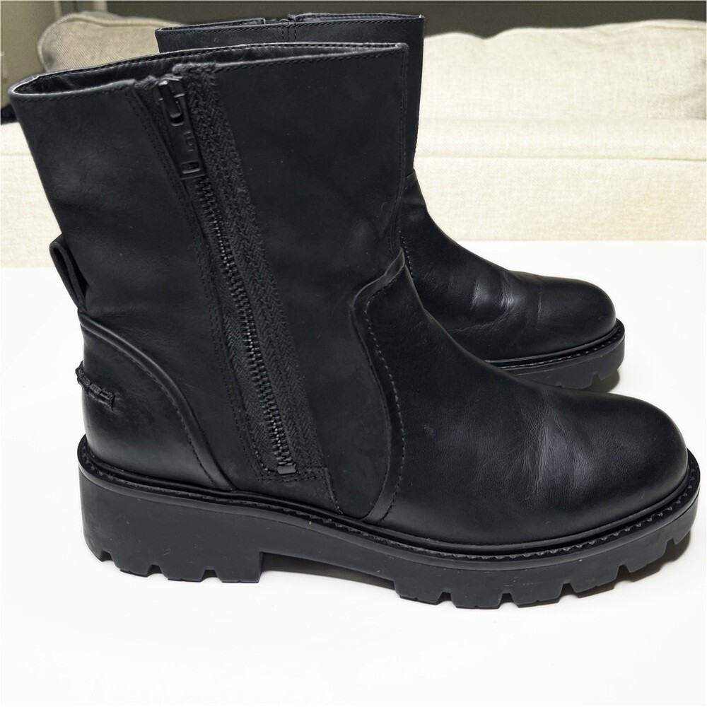UGG Womens US 9 EU 40 Black Leather Ankle Polk Side Zip Biker Combat Moto  Boots | eBay
