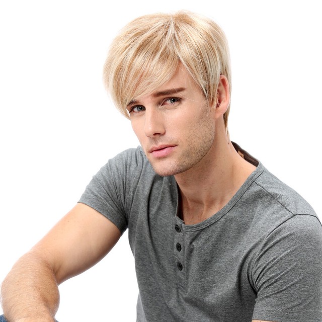 Mens Wig Male Cosplay Layered Ombre Blonde Short Straight Synthetic Hair W/Cap eBay