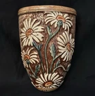 WELLER POTTERY GLOSSY KNIFEWOOD WALL POCKET WITH DAISIES....SIGNED! GREAT MOLD!