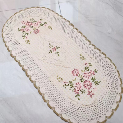 14''x32'' Vintage Hand Embroidered Crochet Lace Table Runner Dresser Scarf Doily