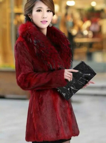 Women's Luxury Fox Collar Mink Fur One Button Long Coat Jacket Outwear Plus Size - Picture 1 of 5