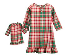 NWT Plaid Green Red Christmas Nightgown Matching 18" Doll Jammies families 8