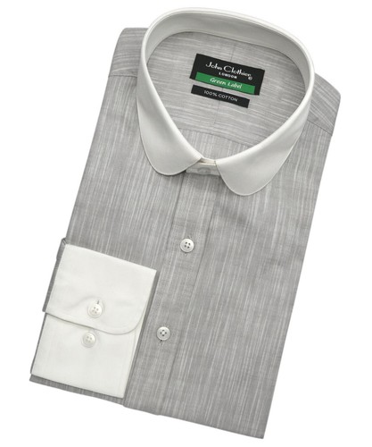 Camisa clásica Penny Club cuello gris claro lino algodón persianas pico para hombre - Imagen 6 de 7
