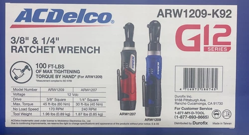 ACDelco G12 Cordless Ratchet Wrench Combo Kit | 2 Batteries | 12V Tool Set