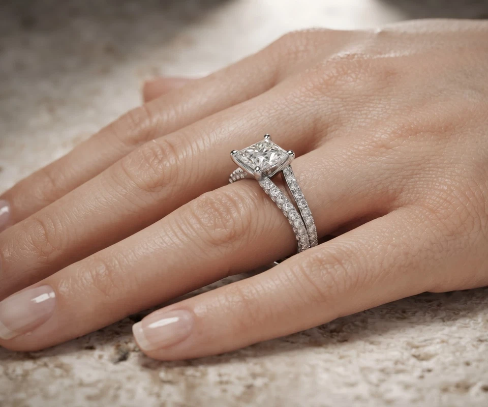 3.00 Ct Princess Cut Natural Diamond Bridal Gift Ring 18K Solid White Gold - Image 4 of 4