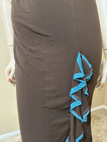 Women’s Brown Blue Polyester Casual Summer Stretch Slim Asymmetric Size M Skirt - Picture 4 of 20
