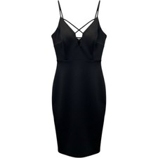 Stella Luce Bodycon Dress Women XL Black Deep V Homecoming  LBD Dark Romantic