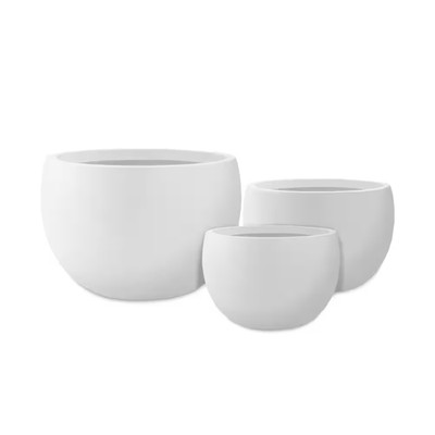 20 In., 16 In. and 12 In. W Pure White Concrete round Elegant Planters (Set of 3