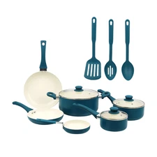 Mainstays 12-Piece Nonstick Aluminum Cookware Set, Ceramic, Blue