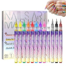 12Pcs Nail Art Pen Marker Set 0.5mm Extra Fine Tip Graffiti Drawing Embellishing
