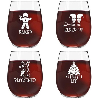 Drunk Christmas Funny Stemless Wine Glasses Set of 4 | Hilarious Christmas Th...