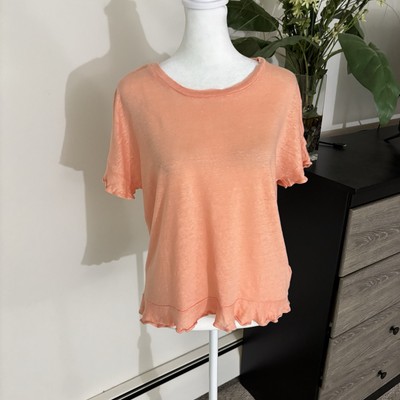 Anthropologie Eri + Ali Linen Ruffle Sleeve Top Sz XS Orange  