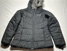 Columbia Youth Teens Jacket Girls Size Large Faux Fur Hood Black FLAWS READ
