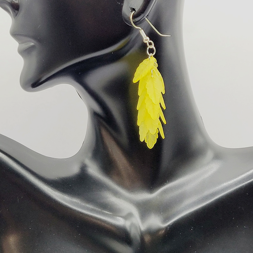 Unique Yellow Cascading Layered Leaf or Feather Drop Dangle Pierce Hook Earrings - Picture 18 of 22