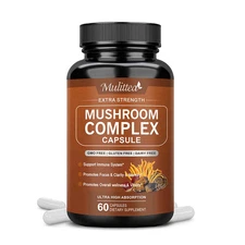 Mushroom Complex Supplement Capsules Mushrooms Lions Mane, Reishi, Turkey Tail