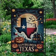 Halloween Garden Flag Texas State Pumpkin Bat Haunted House Happy Yard Decor