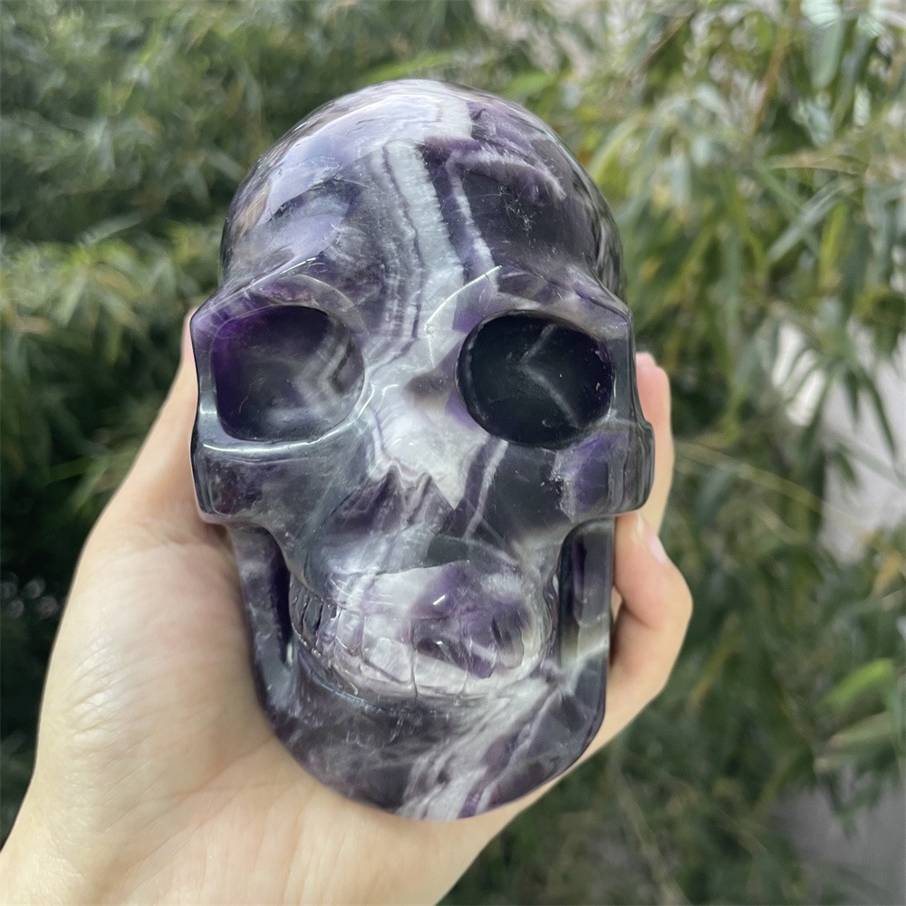 2.9LB 4.3" Natural Dream Amethyst Skull Carved Fiurine Crystal Quartz Reiki