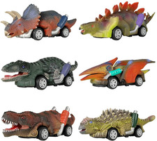 6 Pack Dinosaur Pull Back Cars Dino Toy Vehicles Kids Birthday Gift Set