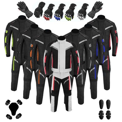 Motorradkombi für Herren, CE-geprüft, wasserdichte Jacke, Hose, Lederhandschuhe