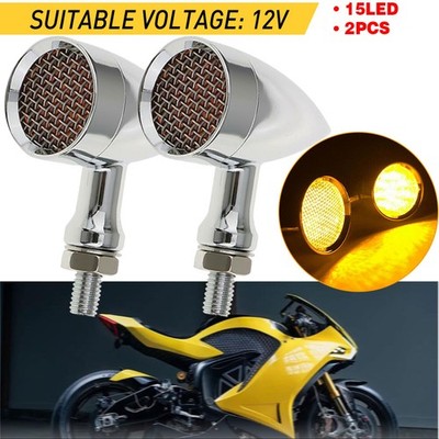 2x Chrome Turn Amber Motorcycle LED Light Bullet Signal Brake Blinker AUXITO For