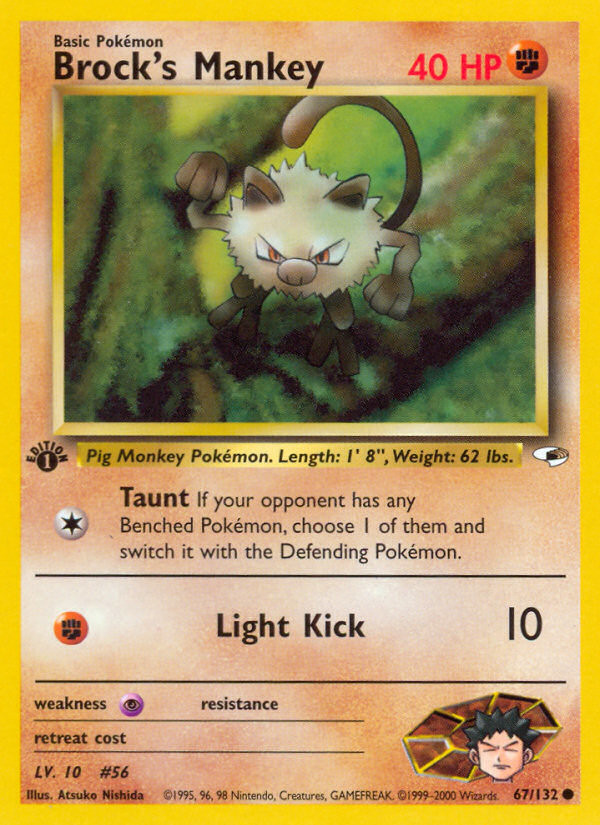 Brock's Mankey 67/132 Common Gym Heroes Pokemon Unlimited Near Mint