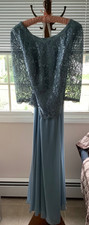 Oleg Cassini Formal Blue Lace Overlay Tea Length Dress 16W