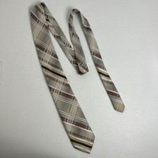 VTG Sears Plaid Necktie Beige Brown Gold Black 1970  s RN16484 Polyester 57 X 3
