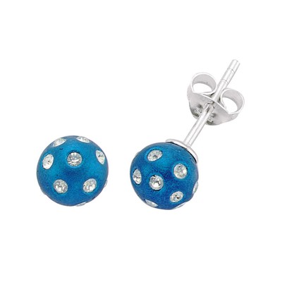 Sterling Silber Jewelco London Kristall blau gepunktet Kugel Ohrstecker 8 mm