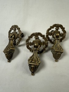 Vintage Dangling Escutcheon Door Pulls Set of 3 drawer cabinet brass heavy solid