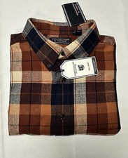 Roundtree Yorke Men Shirt 3XB Button Up Portuguese Flannel Cotton Brown Navy