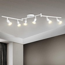 6 Light Track Lighting Fixture, GU10 Rotatable Heads, Matte White, Bulbs Not ...