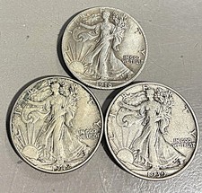 walking liberty half dollar lot of 3