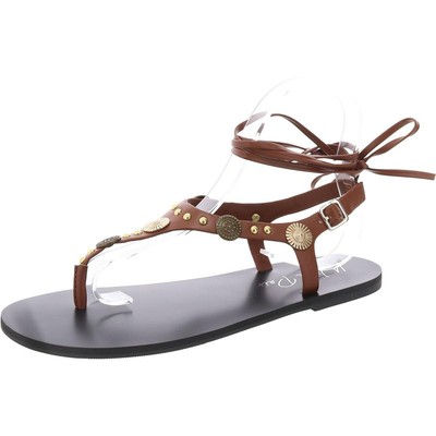 Wild Pair Womens Earheart Brown Flat T-Strap Sandals 6 Medium (B,M) BHFO 8053
