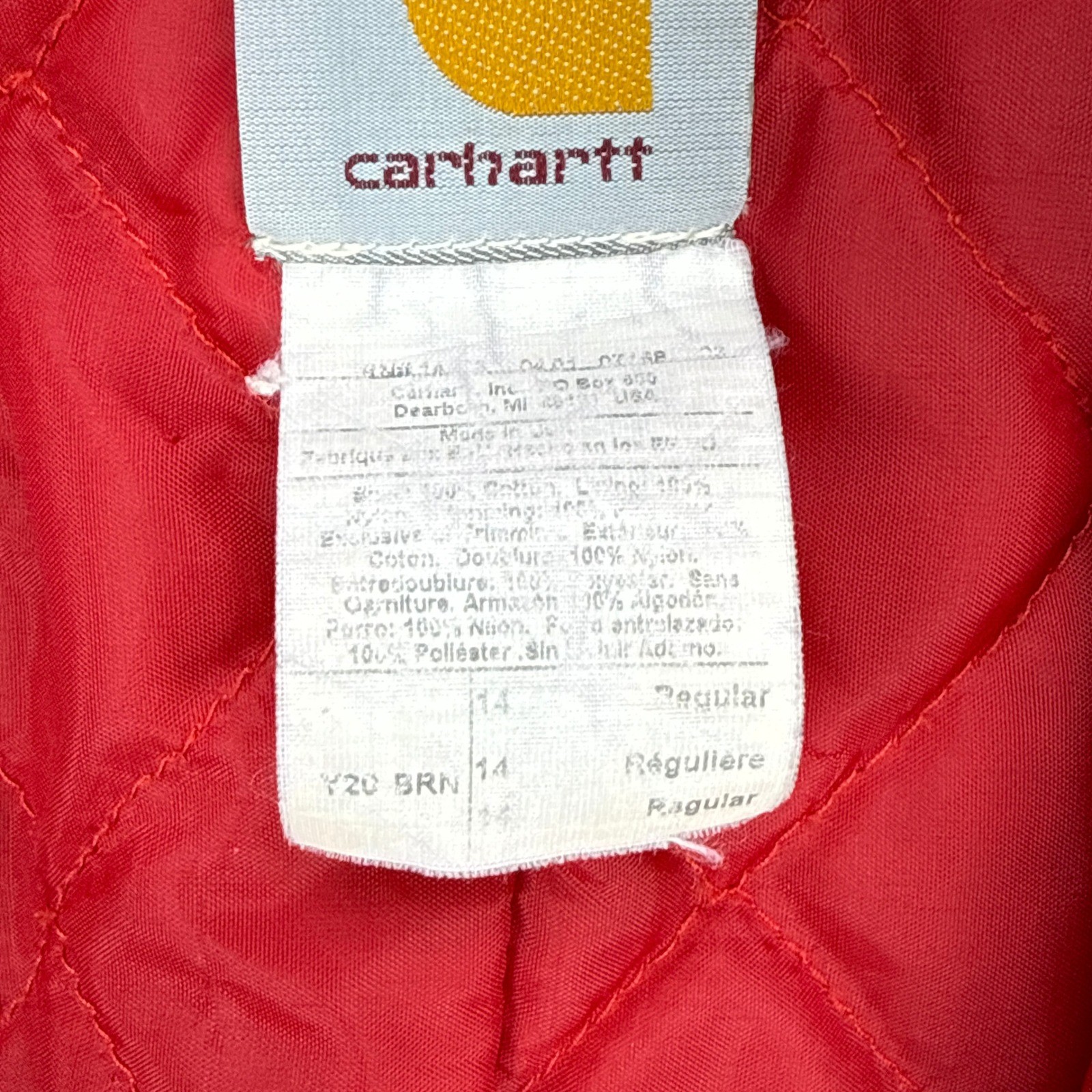 Carhartt Detroit Jacket Quilt Lined Youth 14 (XL) Y20 BRN Brown Red Lining image 5
