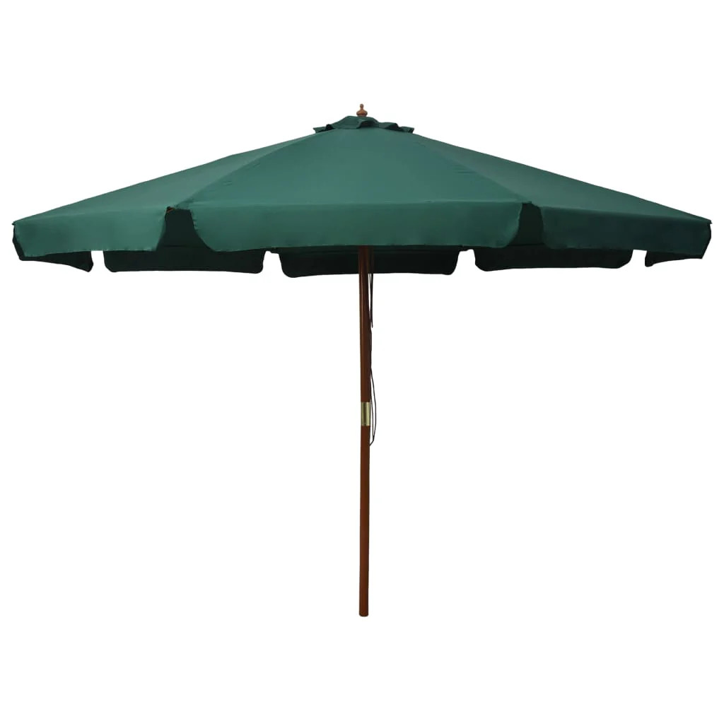 Parasol en bois 330 cm vert à double poulie et grande toile octogonale résistante