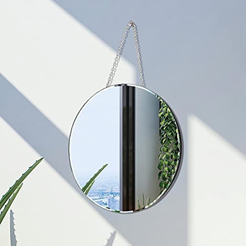 Round Silver Mirror with Iron Chain for Wall Decor Diameter 11.5x11.5 inch - Picture 4 of 8