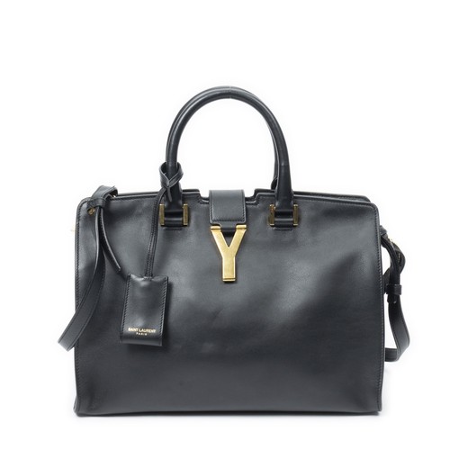 Yves Saint Laurent Black Small Classic Y Cabas Shoulder Bag Calfskin Leather