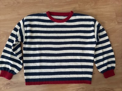 Marine Pullover Von CIDER Blau Weiß Gestreift Rot Weich Oversize M 38/40