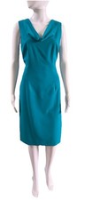 Calvin Klein Size 6 Turquoise Cowl Neck Sheath Dress Sleeveless Elegant Bust 36”